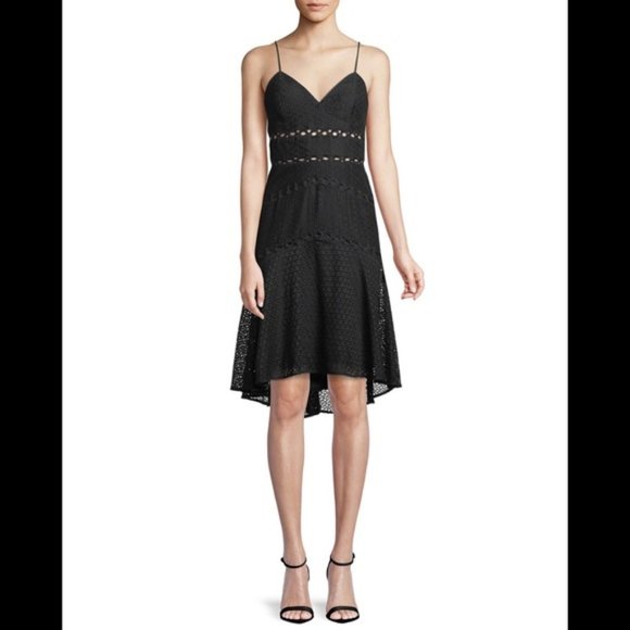 Bardot Ariana High-Low Fit and Flare Black Dress - Picture 1 of 5